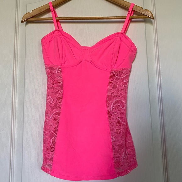 Aritzia Talula Hot Pink Bustier Tank Top with Lace Size S - Picture 1 of 7